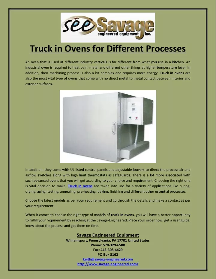 truck in ovens for different processes