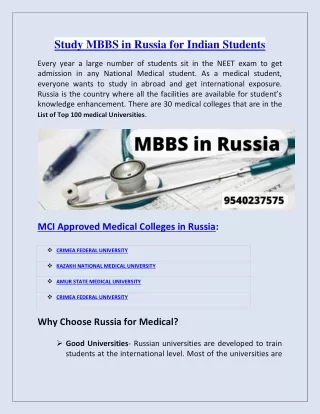 Study Mbbs in Russia for Indian Student