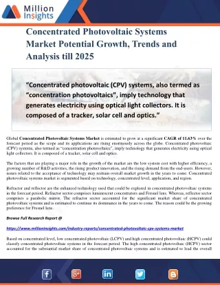 Concentrated Photovoltaic Systems Market Potential Growth, Trends and Analysis till 2025