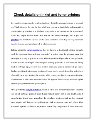 Check details on Inkjet and toner printers