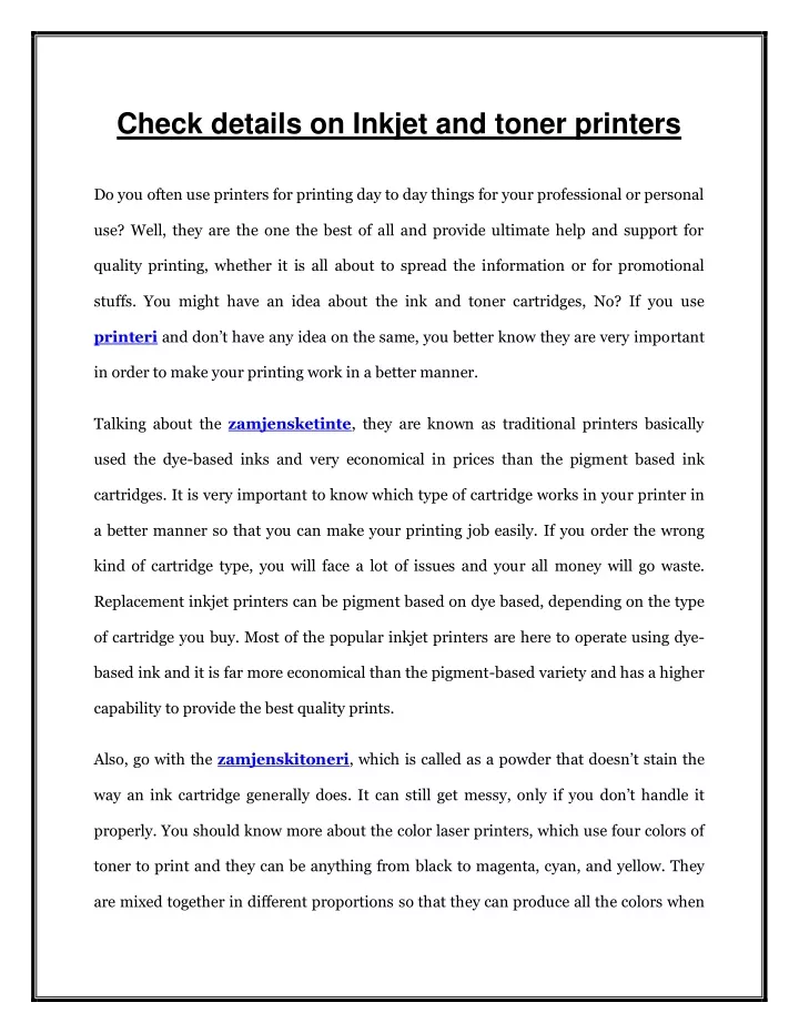 check details on inkjet and toner printers