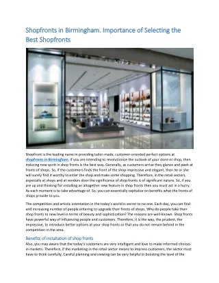 Shopfronts in Birmingham. Importance of Selecting the Best Shopfronts