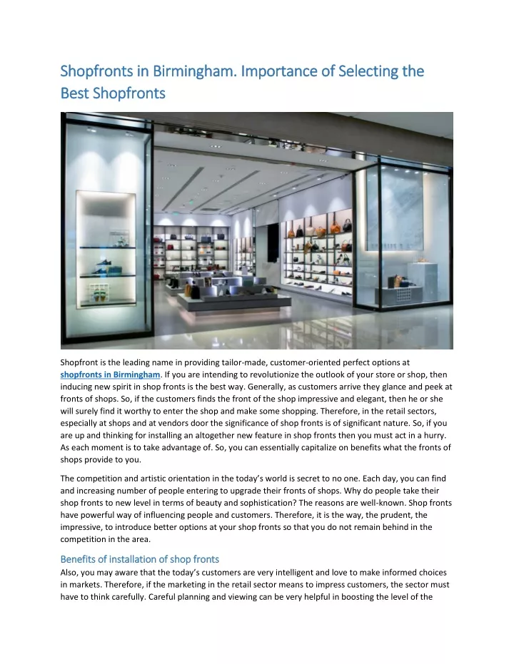 shopfronts in birmingham importance of selecting