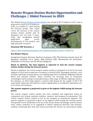 Remote Weapon Station Market Opportunities and Challenges | Global Forecast to 2023