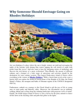 Why Someone Should Envisage Going on Rhodes Holidays