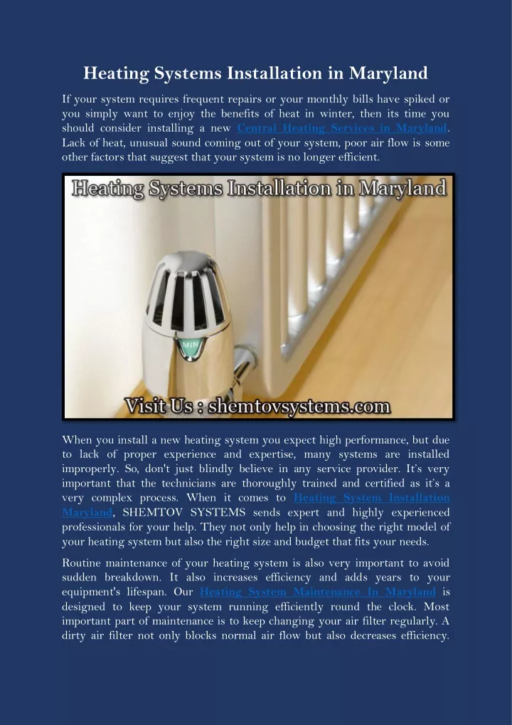 heating systems installation in maryland