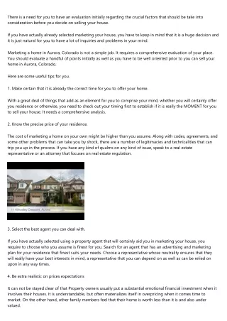 Valuable Info On Offering a Home in Aurora, Colorado