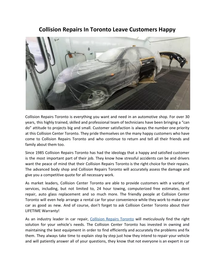 collision repairs in toronto leave customers happy