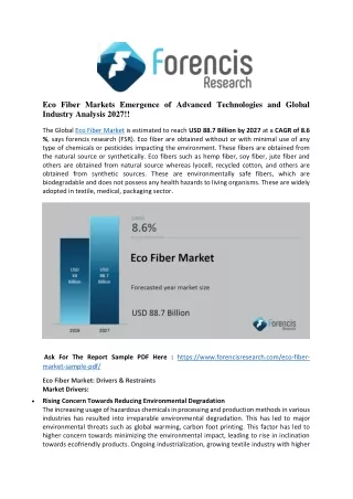 Eco Fiber Market is estimated to reach USD 88.7 Billion by 2027