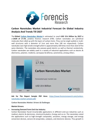 Carbon Nanotubes Market is estimated to reach USD 19.4 Billion by 2027