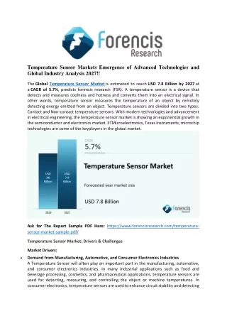 Temperature Sensor Market is estimated to reach USD 7.8 Billion by 2027