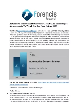 Automotive Sensors Market is estimated to reach USD 42.6 Billion by 2025