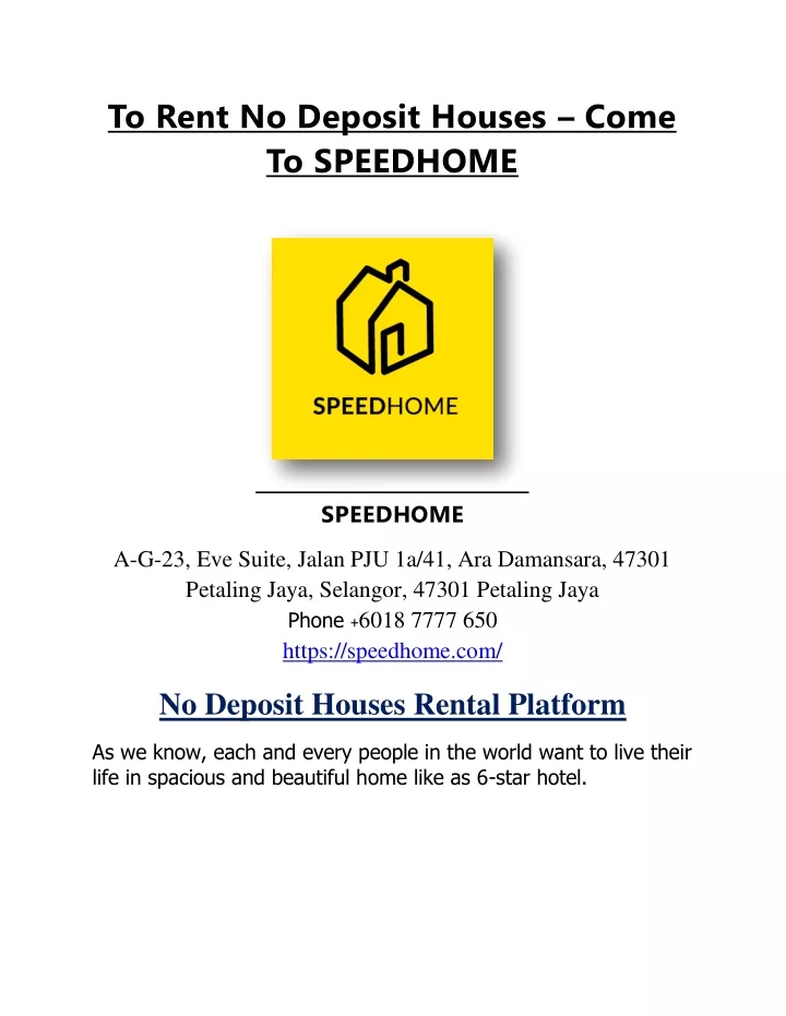 to rent no deposit houses come to speedhome