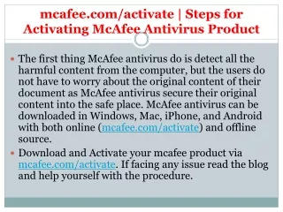 mcafee com activate steps for activating mcafee antivirus product