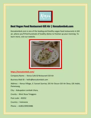 Best Vegan Food Restaurant Gili Air | Kenzalombok.com
