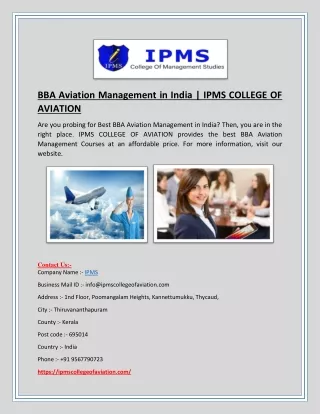 BBA Aviation Management in India | IPMS COLLEGE OF AVIATION