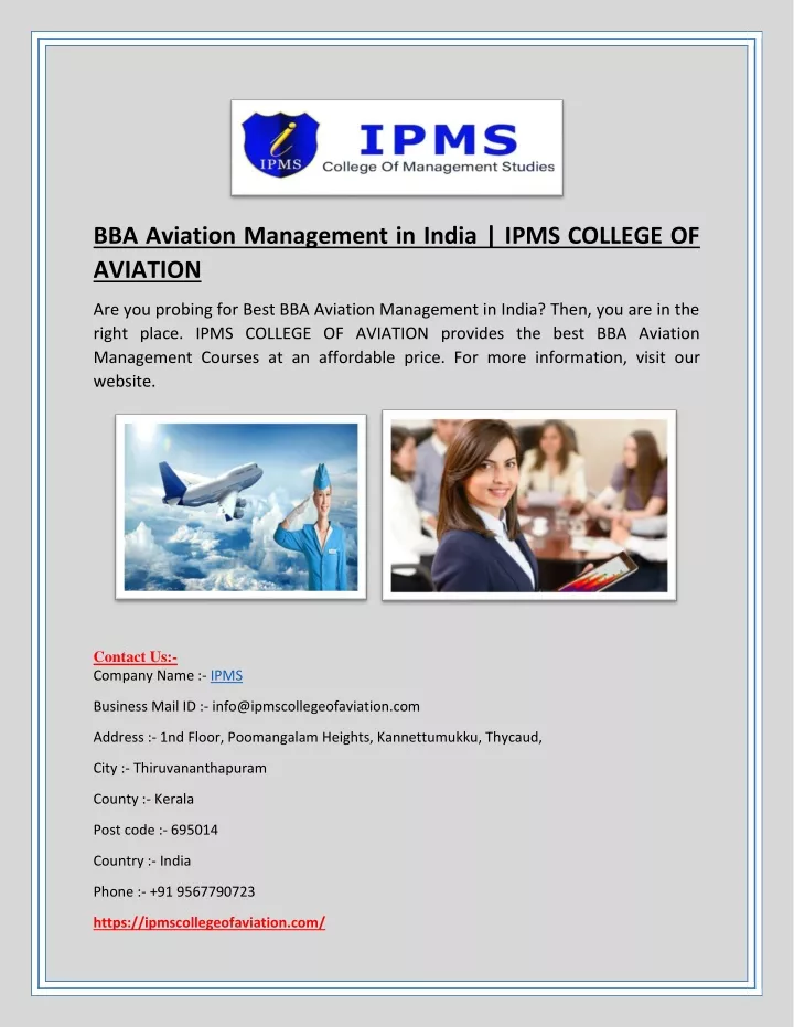 bba aviation management in india ipms college