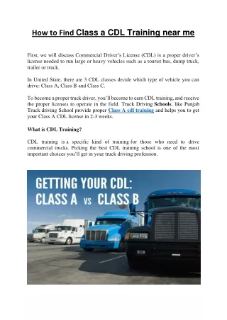 class a cdl training near me