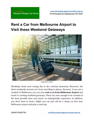 Rent a Car from Melbourne Airport to Visit these Weekend Getaways