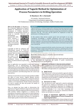 Application Of Taguchi Method For Optimization Of Process Parameters In Drilling Operation