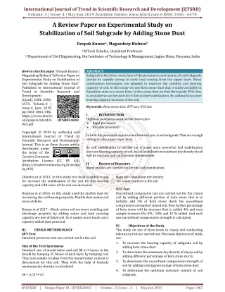 A Review Paper on Experimental Study on Stabilization of Soil Subgrade by Adding Stone Dust