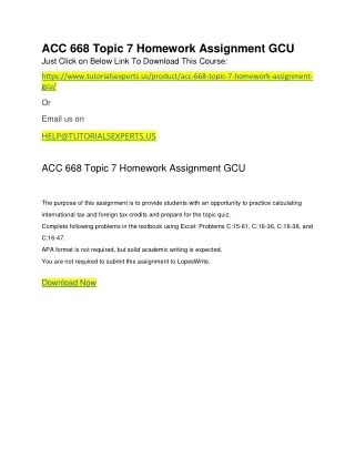 ACC 668 Topic 7 Homework Assignment GCU