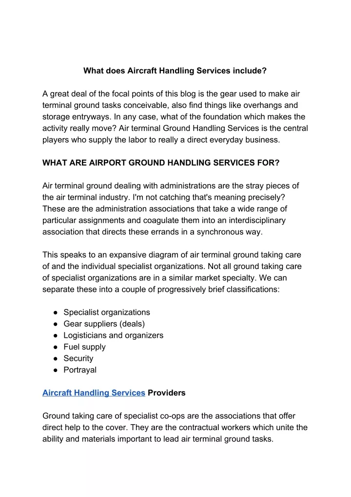 what does aircraft handling services include