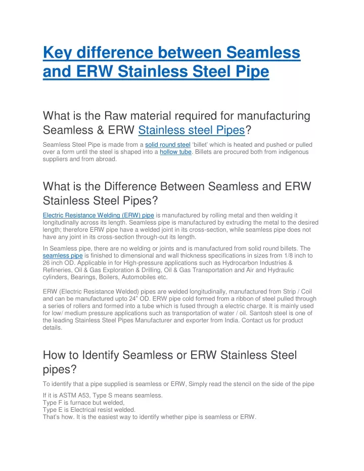 key difference between seamless and erw stainless