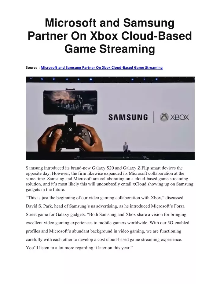 microsoft and samsung partner on xbox cloud based