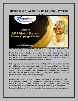 Biopic on APJ Abdul Kalam Entered Copyright Dispute