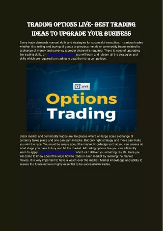 Trading options live- Best trading ideas to upgrade your Business