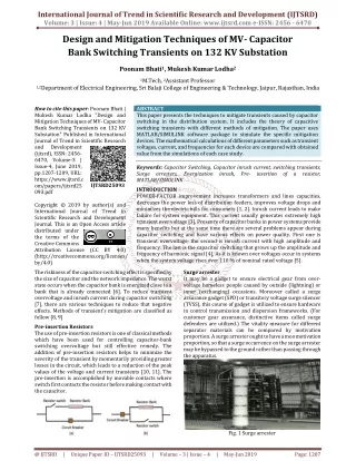 Design and Mitigation Techniques of MV- Capacitor Bank Switching Transients on 132 KV Substation