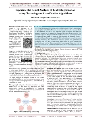 Experimental Result analysis of Text Categorization using Clustering and Classification Algorithms