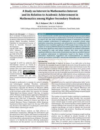 A Study on Interest in Mathematics Interest and its Relation to Academic Achievement in Mathematics Among Higher Seconda