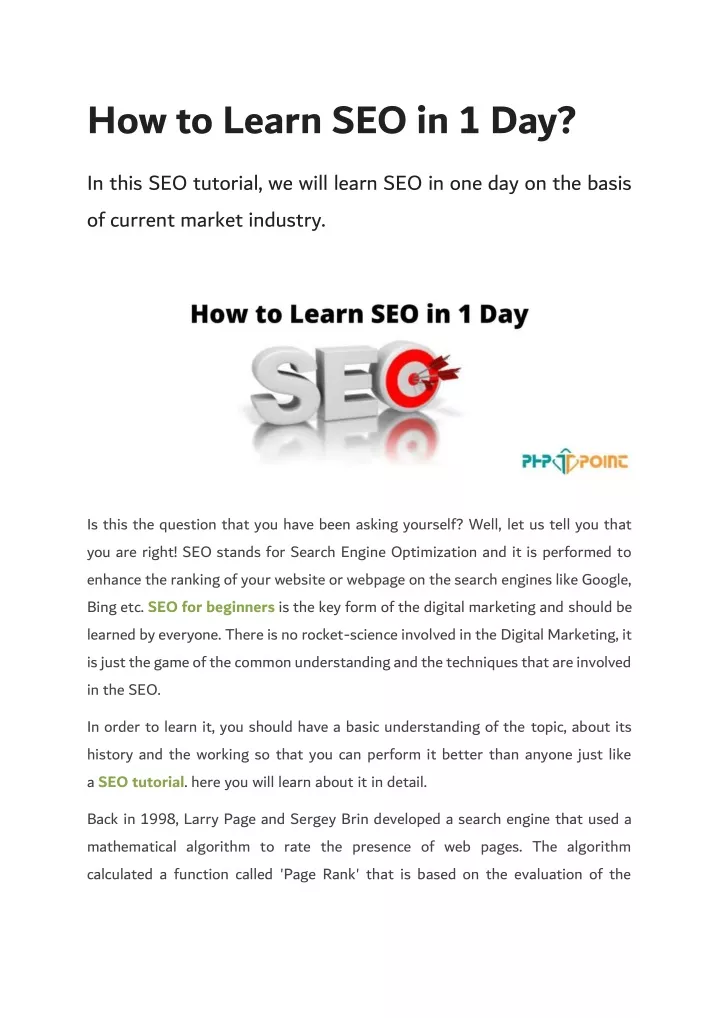 how to learn seo in 1 day in this seo tutorial
