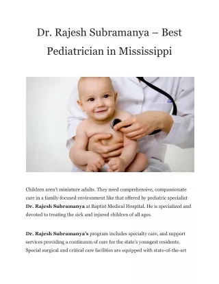 Dr. Rajesh Subramanya – Best Pediatrician in Mississippi
