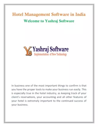 Hotel Management Software in India | onlineyashraj.com