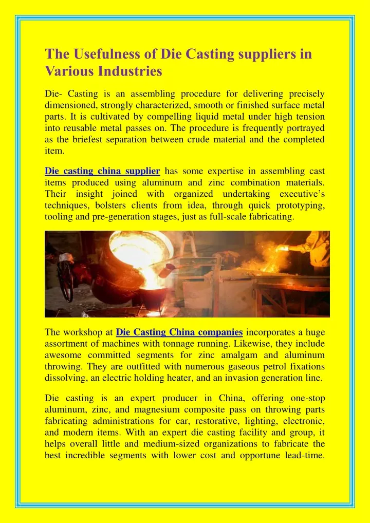 the usefulness of die casting suppliers
