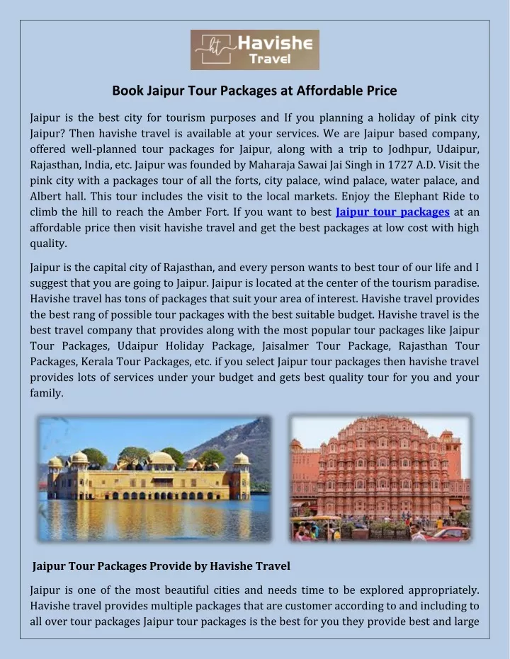book jaipur tour packages at affordable price