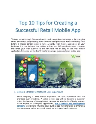 Top 10 Tips for Creating a Successful Retail Mobile App