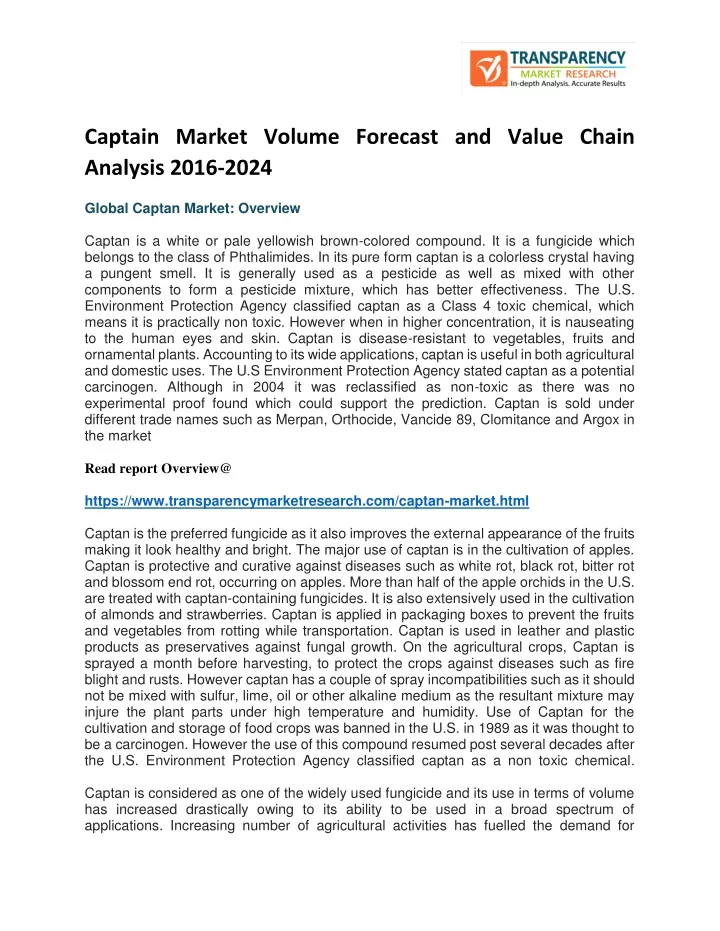 captain market volume forecast and value chain