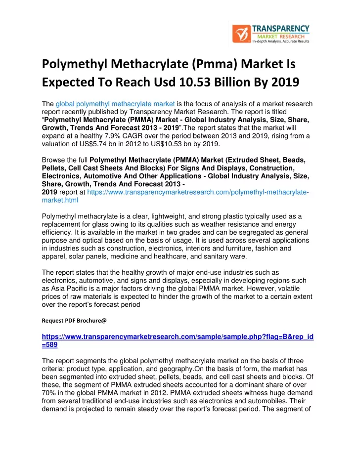 polymethyl methacrylate pmma market is expected
