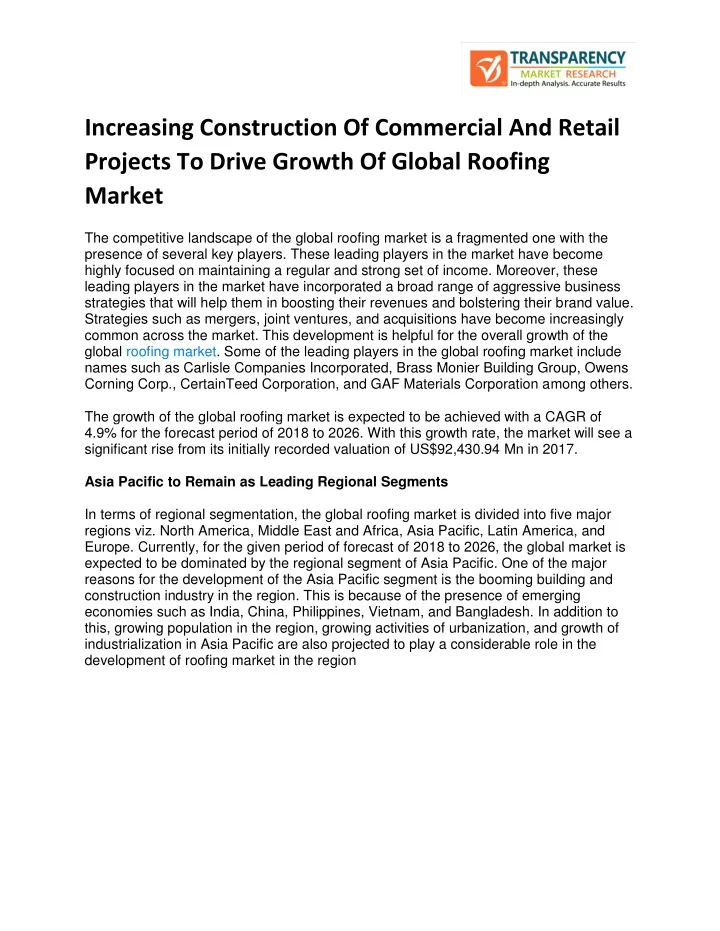 increasing construction of commercial and retail