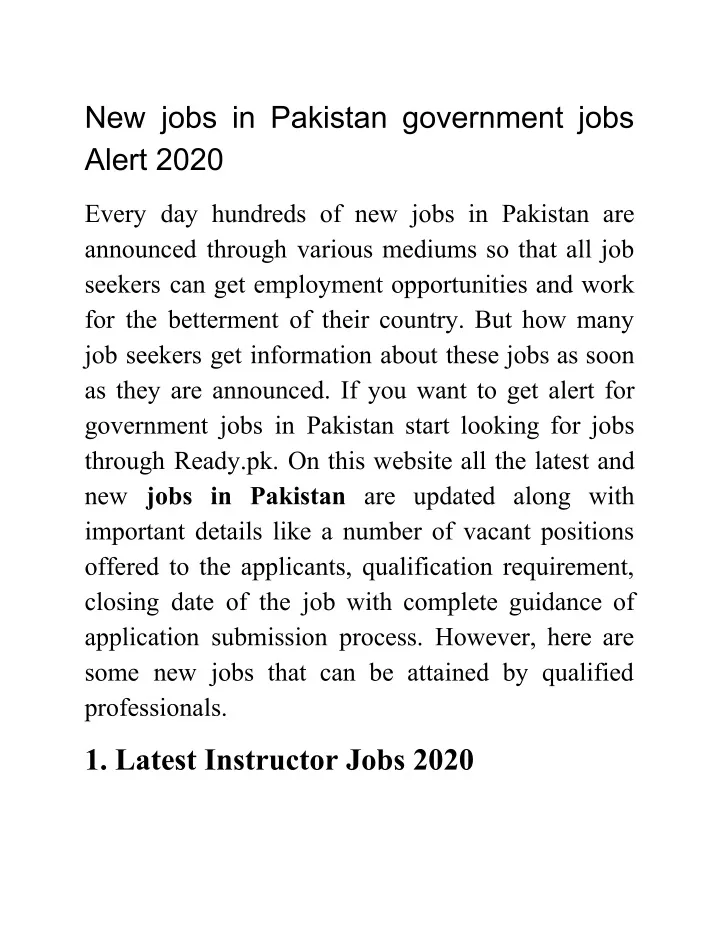 new jobs in pakistan government jobs alert 2020