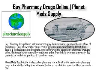 The Best Online Medical Store | Planet Meds Supply