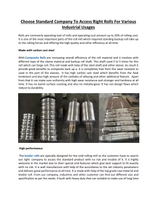 Choose Standard Company To Access Right Rolls For Various Industrial Usages