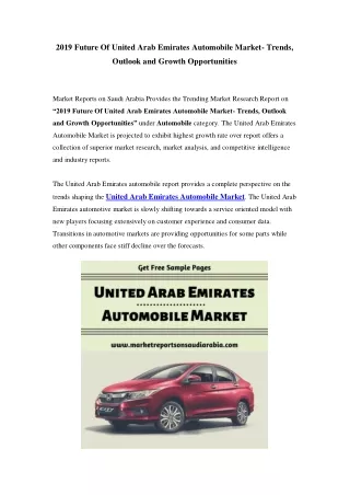 United Arab Emirates Automobile Market: Growth, Opportunity and Forecast Till 2025