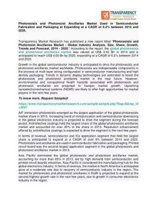 Photoresists and Photoresist Ancillaries Market Used in Semiconductor Fabrication and Packaging at Expanding at a CAGR o