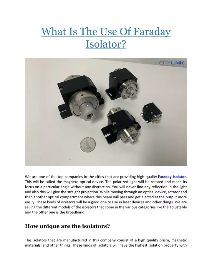 what is the use of faraday isolator