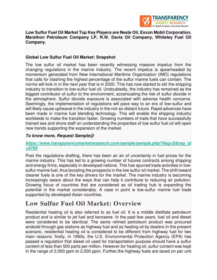 low sulfur fuel oil market top key players